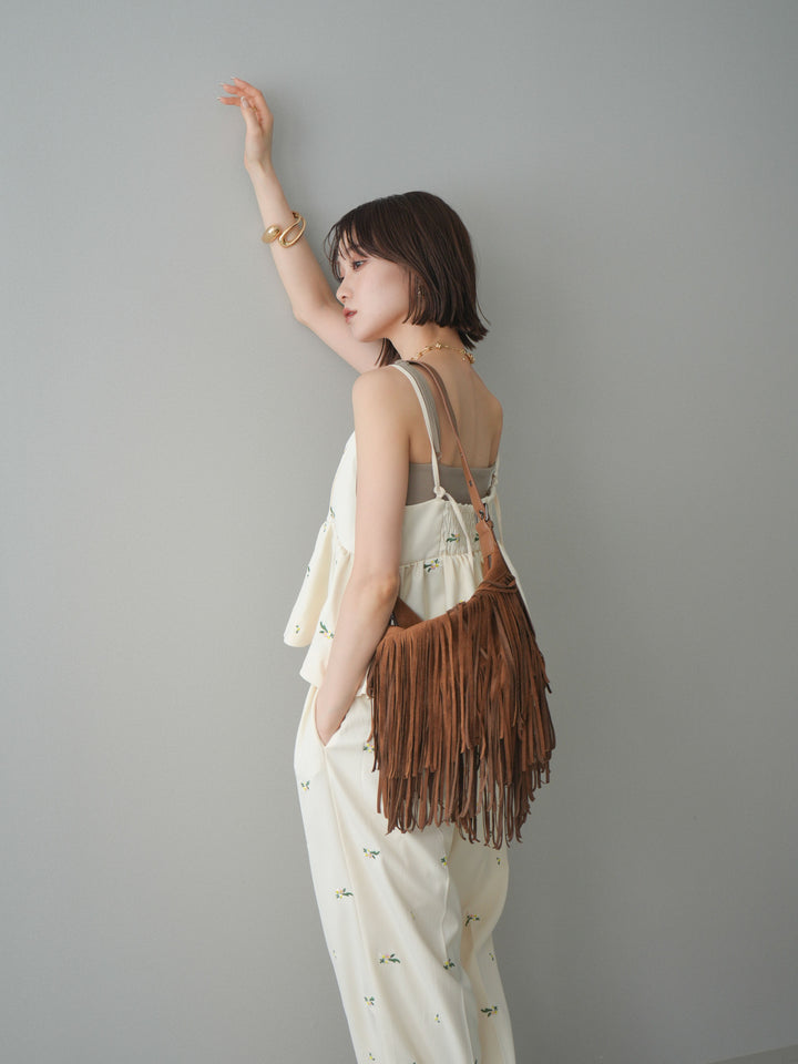 [SET]フラワー刺繍ビスチェ+フラワー刺繍タックパンツ(2set)