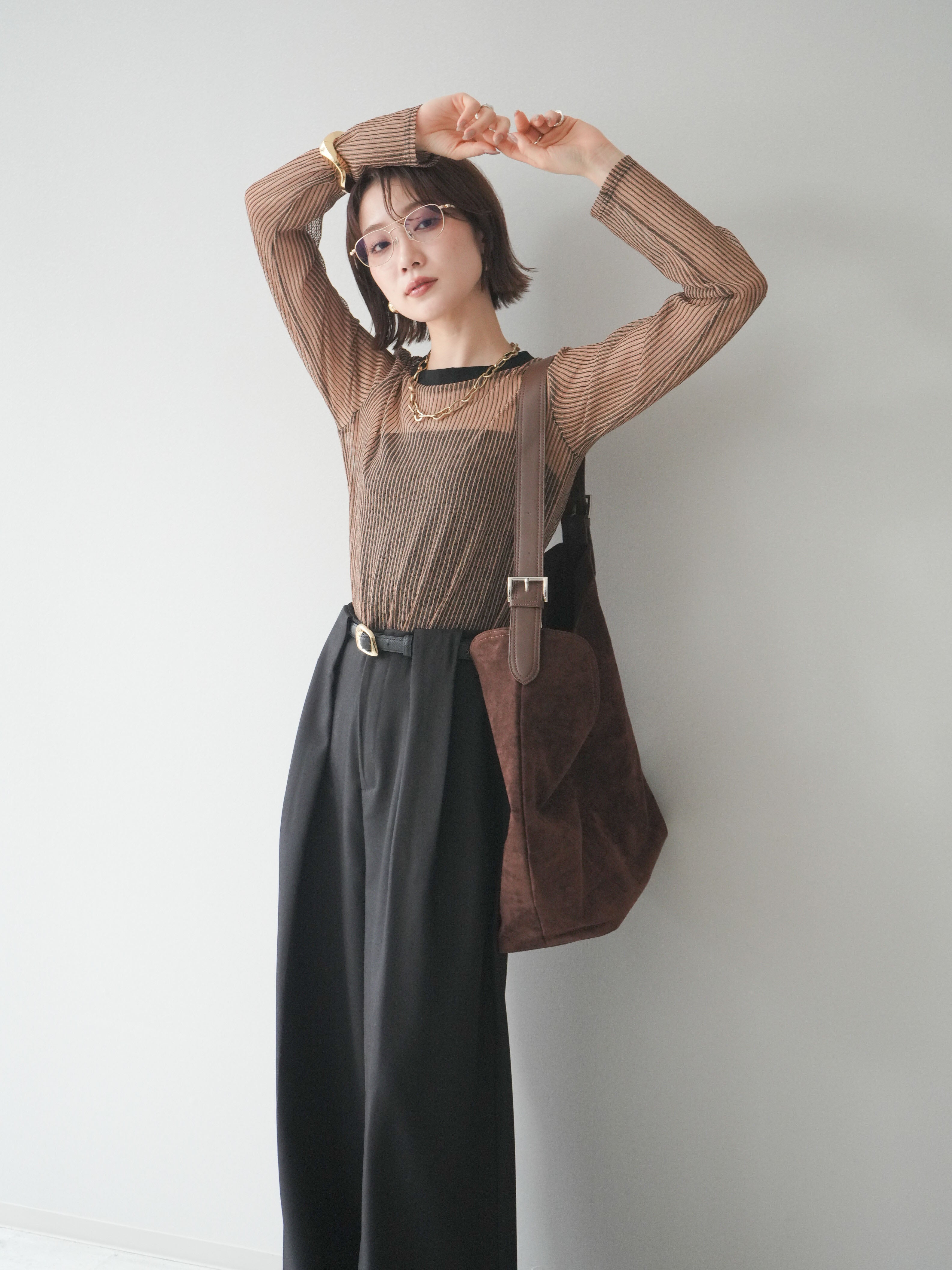 予約]シアーストライプメッシュトップス/beige – Lumier