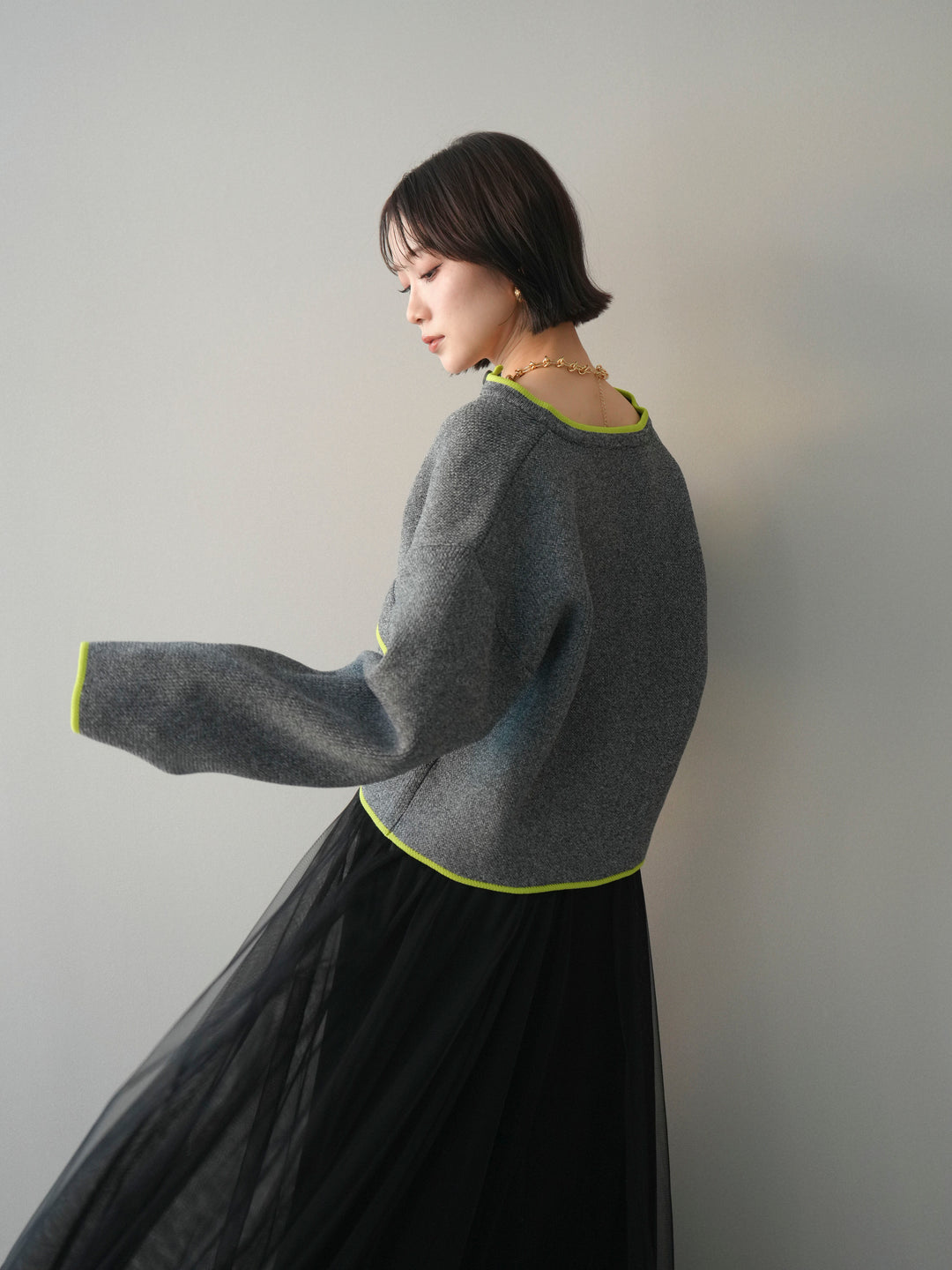 [SET]ポリエステル配色ニットカーディガン+ポリエステル配色ニットカーディガン(2set)