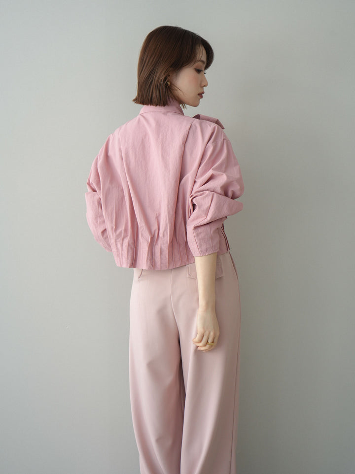 [SET]ボウタイ裾プリーツライトジャケット+ベルト付キーホルダーモチーフワイドパンツ(2set)