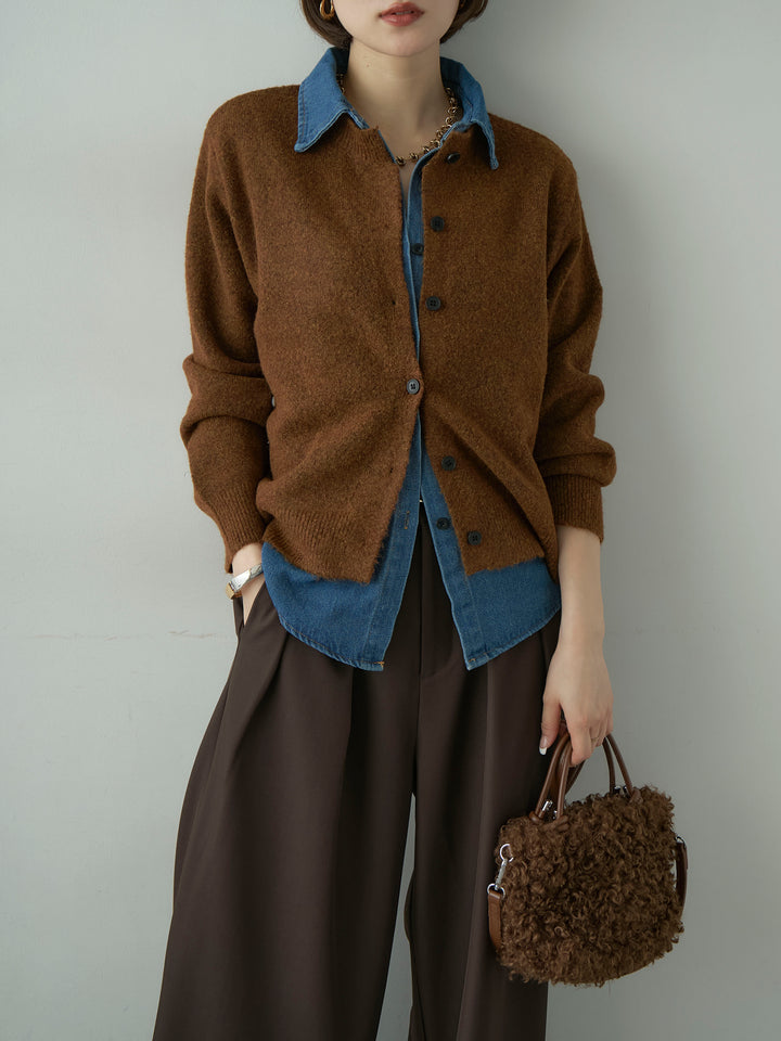 [予約]デニムシャツレイヤードデザインカーディガン/brown