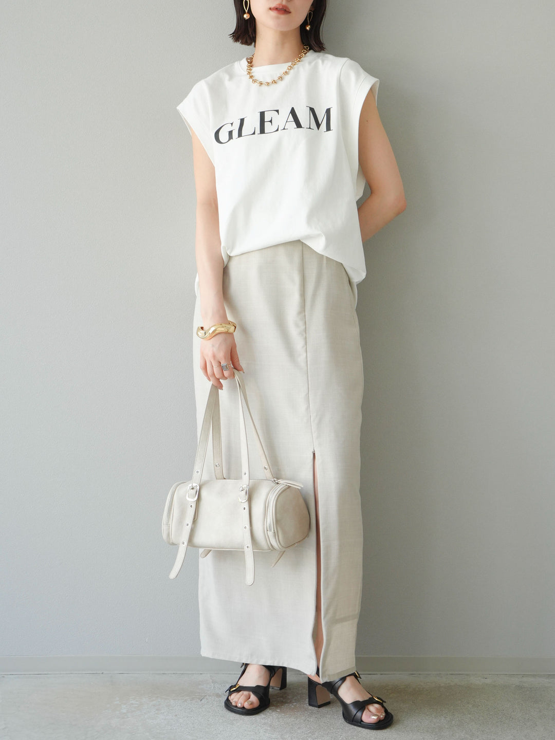 [予約]リネンライクZIPスリットタイトスカート/エクリュ