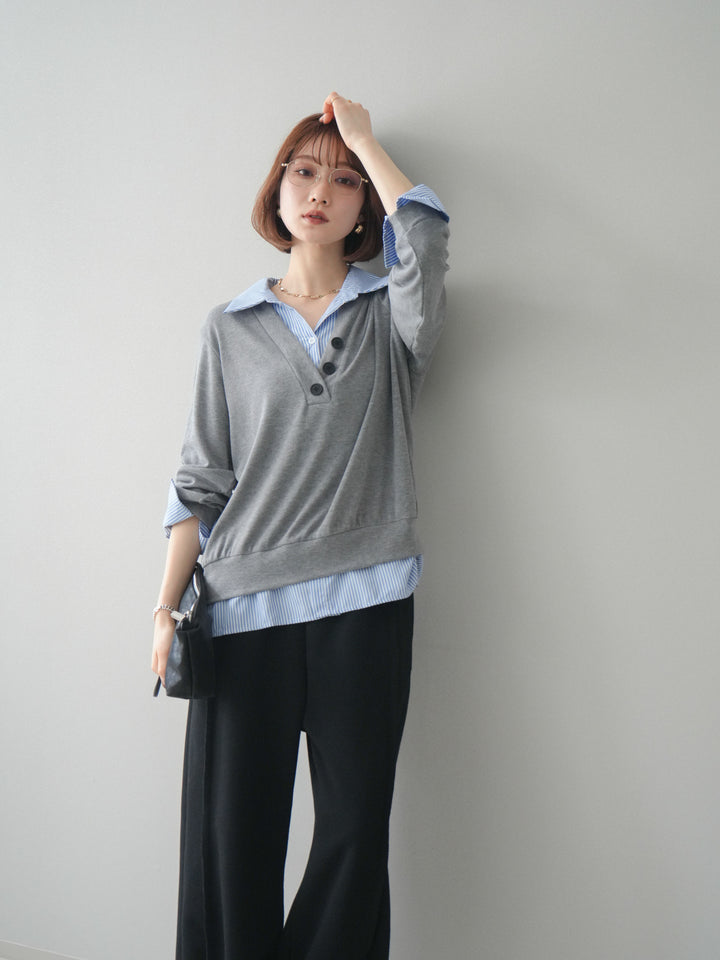 [予約]シャツレイヤードデザインカットプルオーバー/lightgray