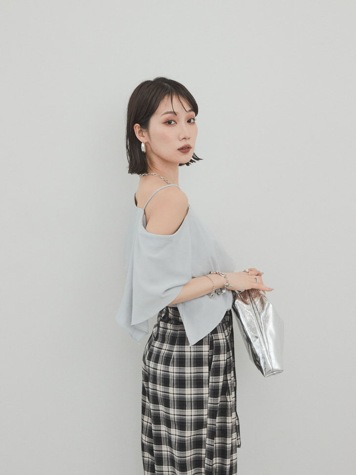 【預購】單肩荷葉上衣/灰色