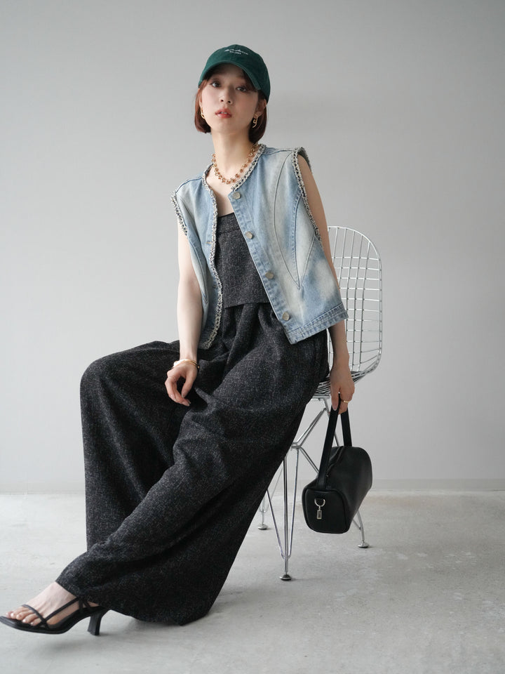 [予約]サマーツイードケープサロペット/ブラック