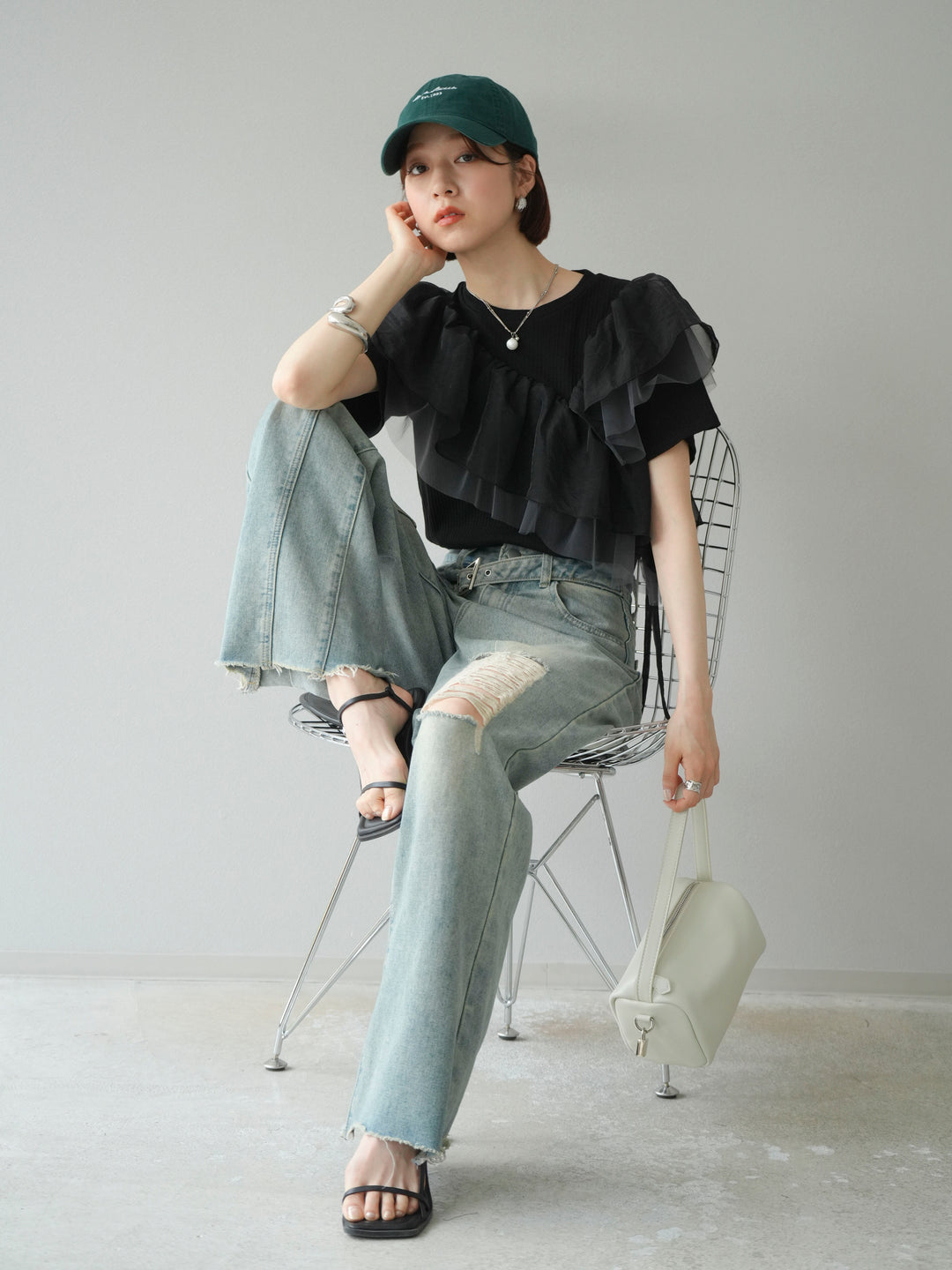 [予約]アシメフリルドッキングカットソー/ブラック