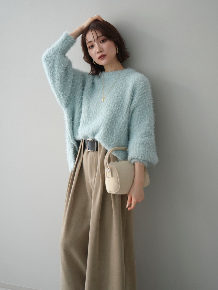 [予約]ボリュームスリーブシャギー MIXニットプルオーバー/mint
