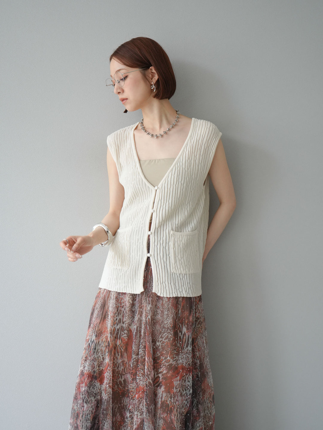 【預購】波浪夏季針織背心/米白色