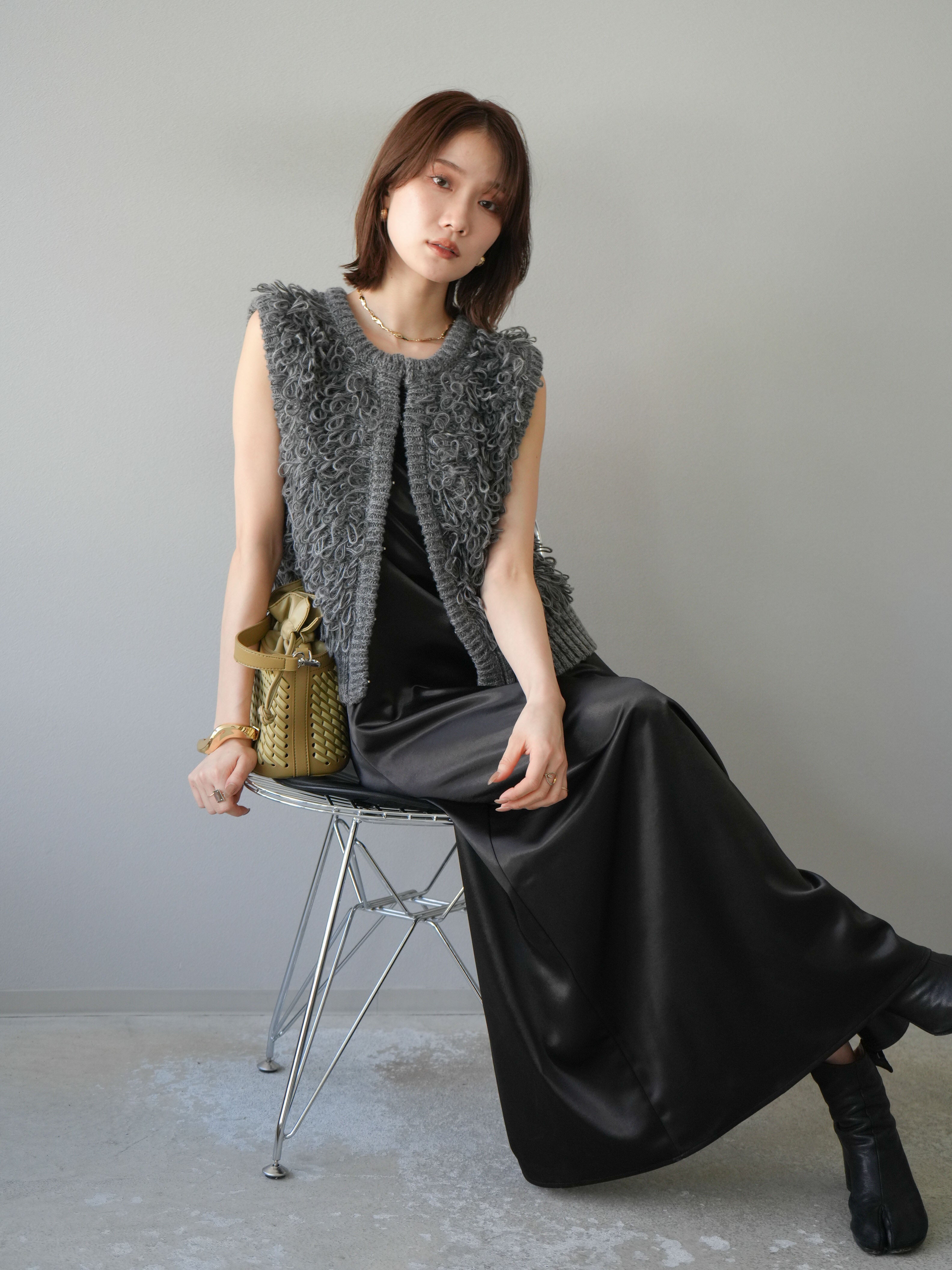 予約]サテンキャミワンピース/ブラック – Lumier