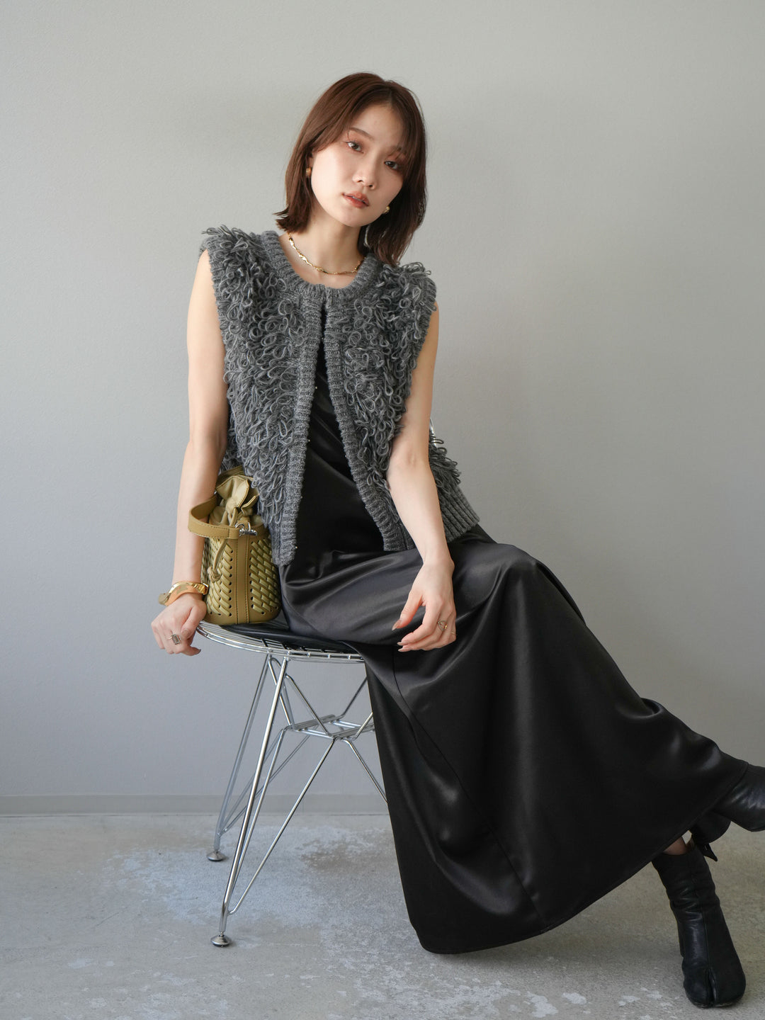 [予約]サテンキャミワンピース/ブラック