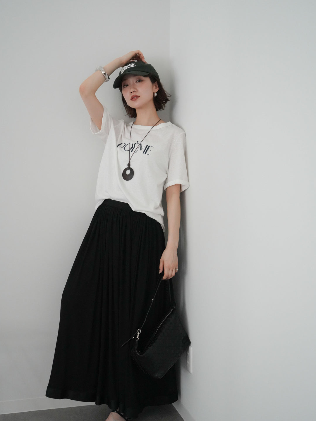 [予約]サークルネックレス付ロゴTシャツ/white