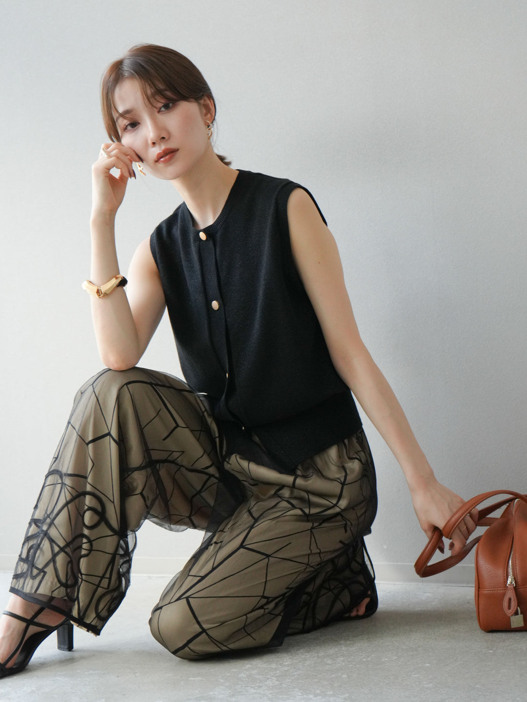 [予約]ラメニットベスト/ブラック