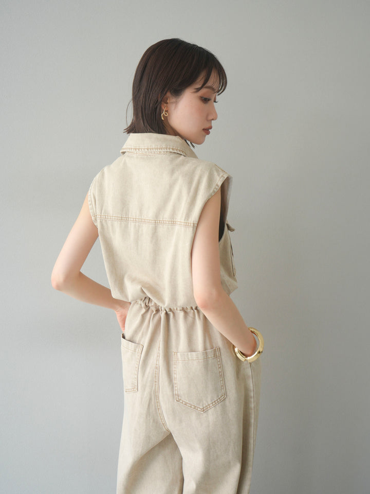 [予約]ポケットデザインデニムオールインワン/キャメル