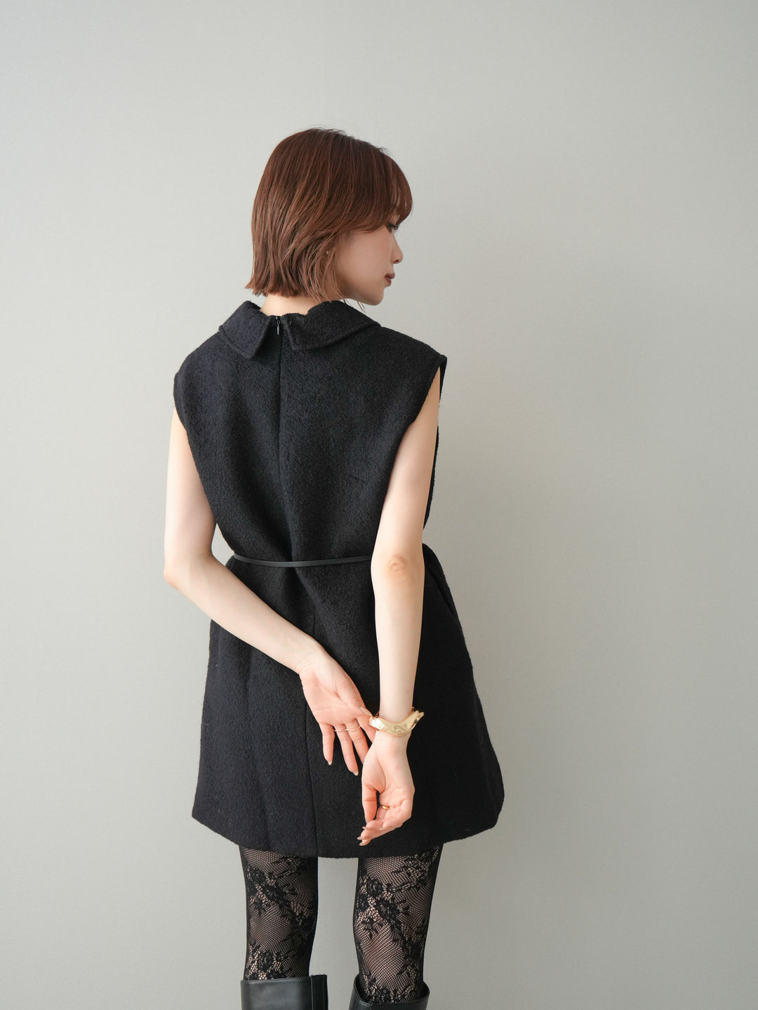 [SET]襟付きブークレミニワンピース+選べるアクセセット(2set)