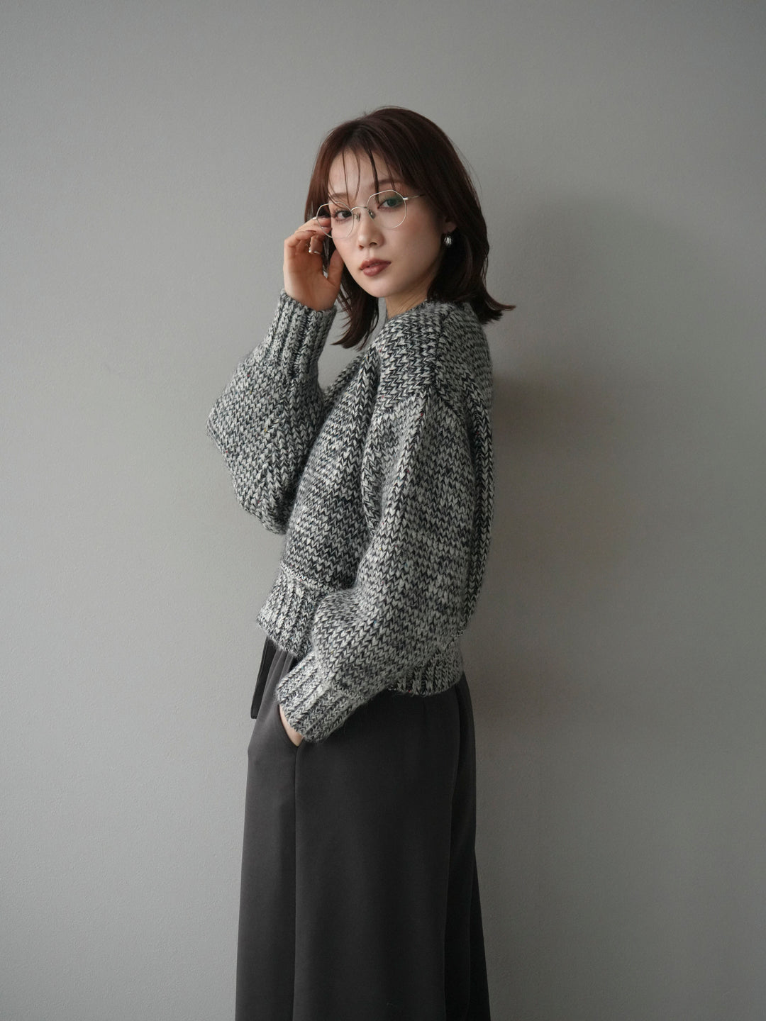 [予約]ボリュームスリーブミックスネップニットプルオーバー/gray