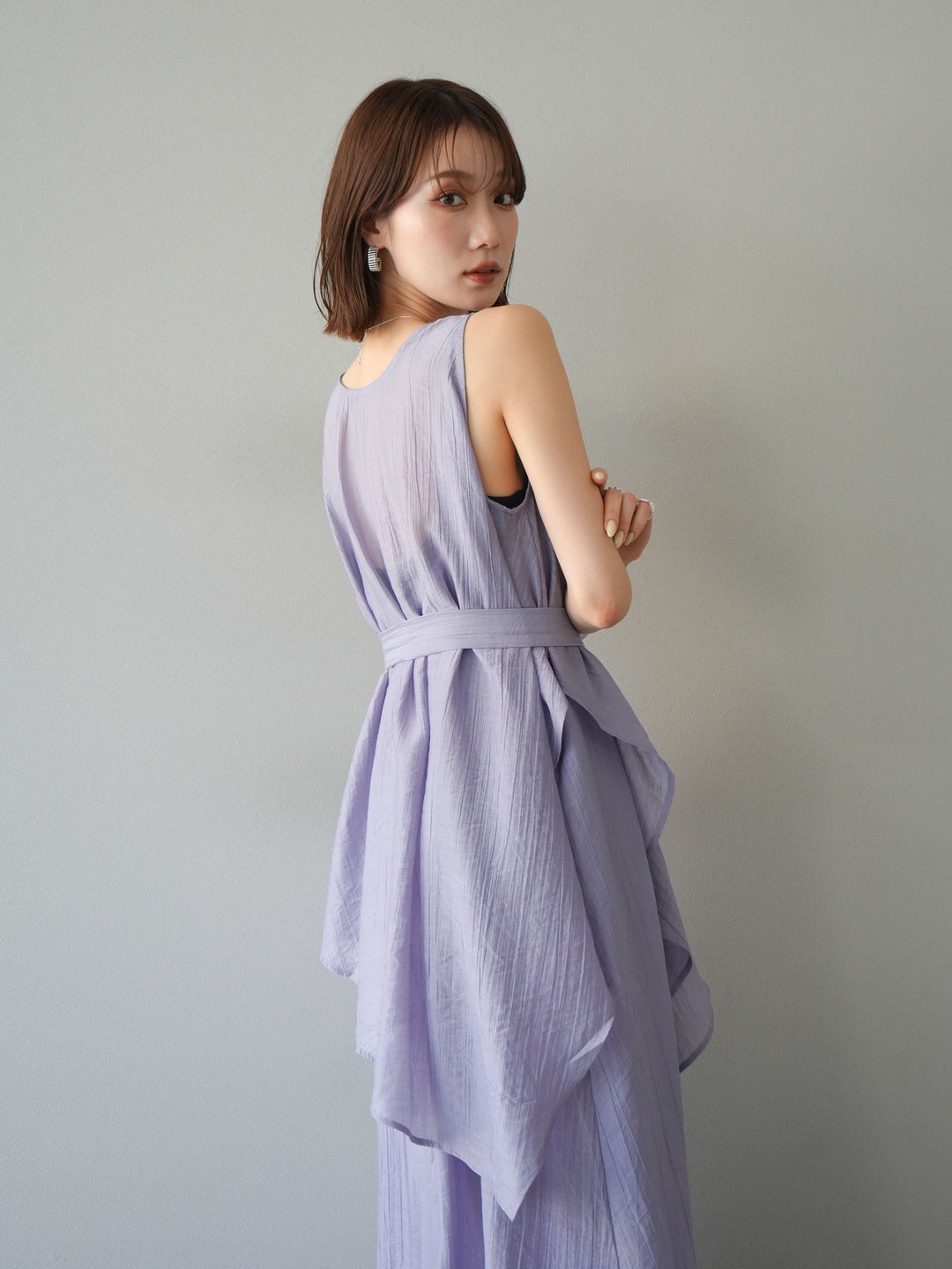 [SET]ワッシャーシアーアシメブラウス＆キャミワンピース+選べるアクセセット(2set)