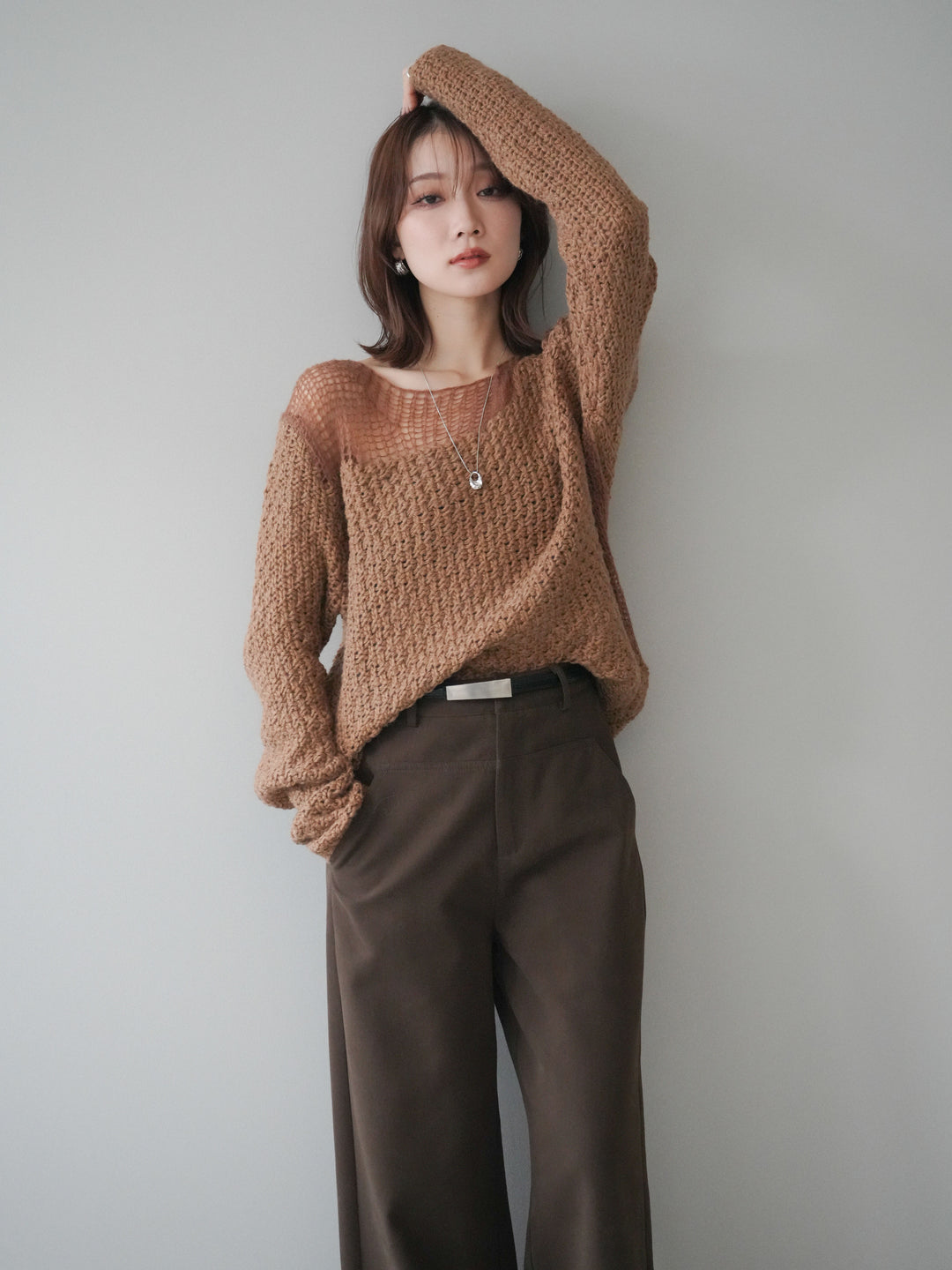 [予約]ダメージデザインニットプルオーバー/camel