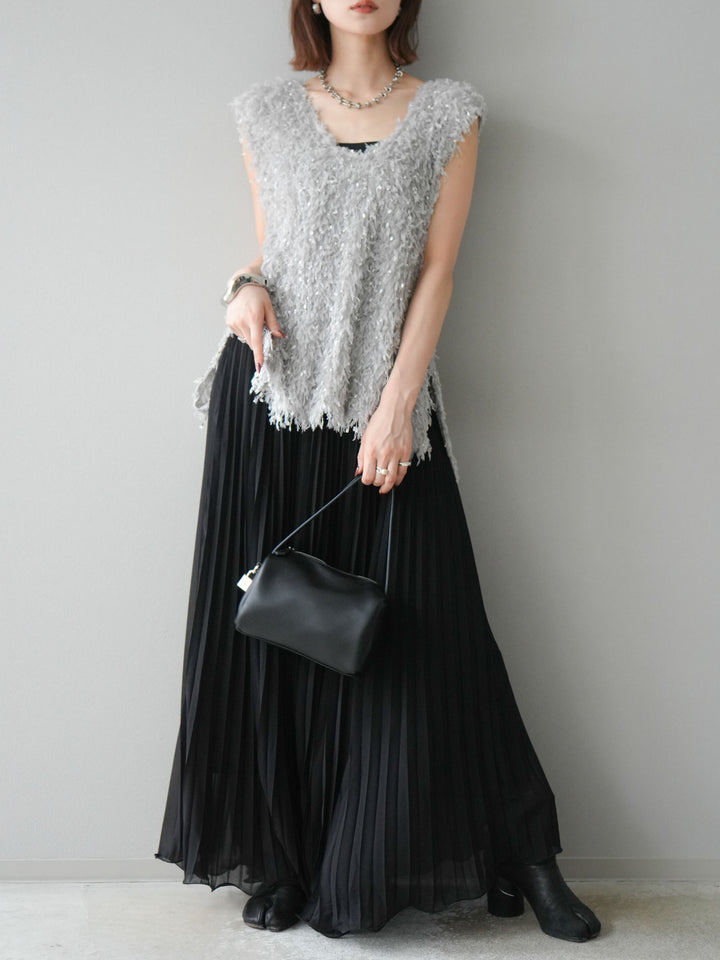 [予約]シフォンプリーツパイピングスカート/ブラック