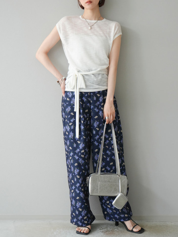 [予約]ブーケプリントタックパンツ/ネイビー