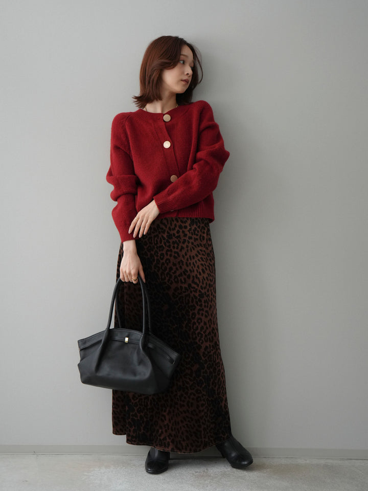 [SET]BIGボタンニットカーディガン+レオパードベロアナロースカート(2set)