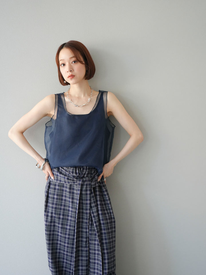 [予約]オーガンジーレイヤードタンクトップ/ネイビー