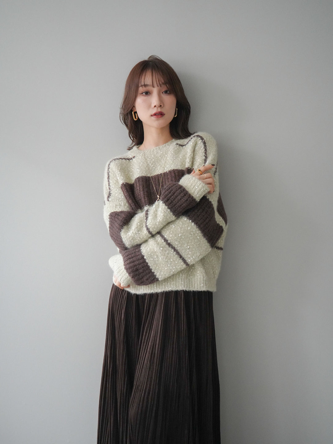 [予約]ネップヤーンボーダーニットプルオーバー/beige