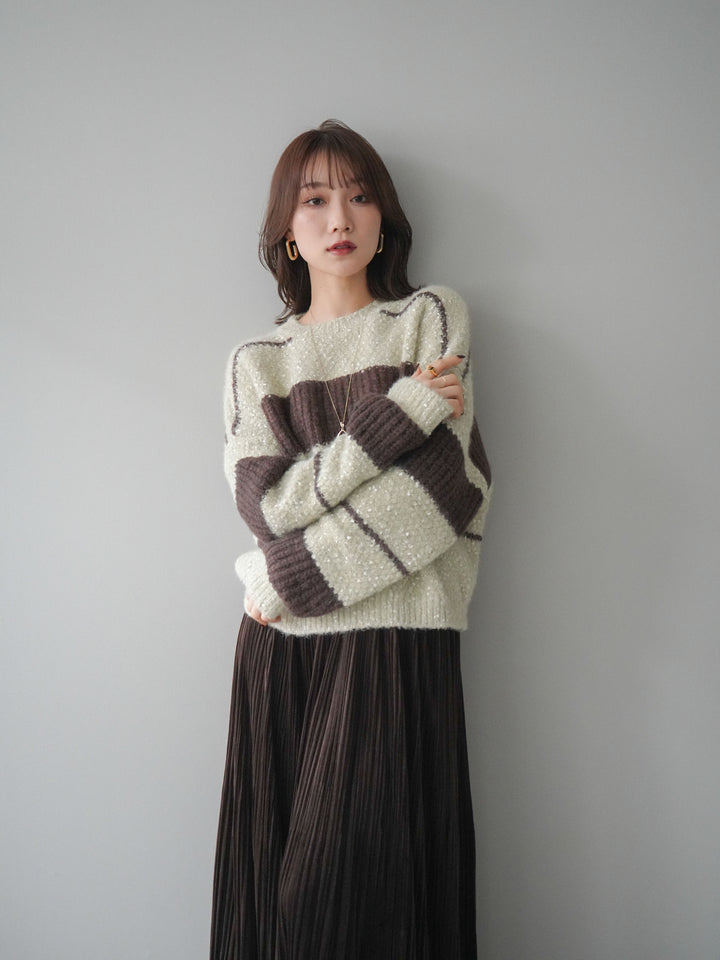 [予約]ネップヤーンボーダーニットプルオーバー/beige