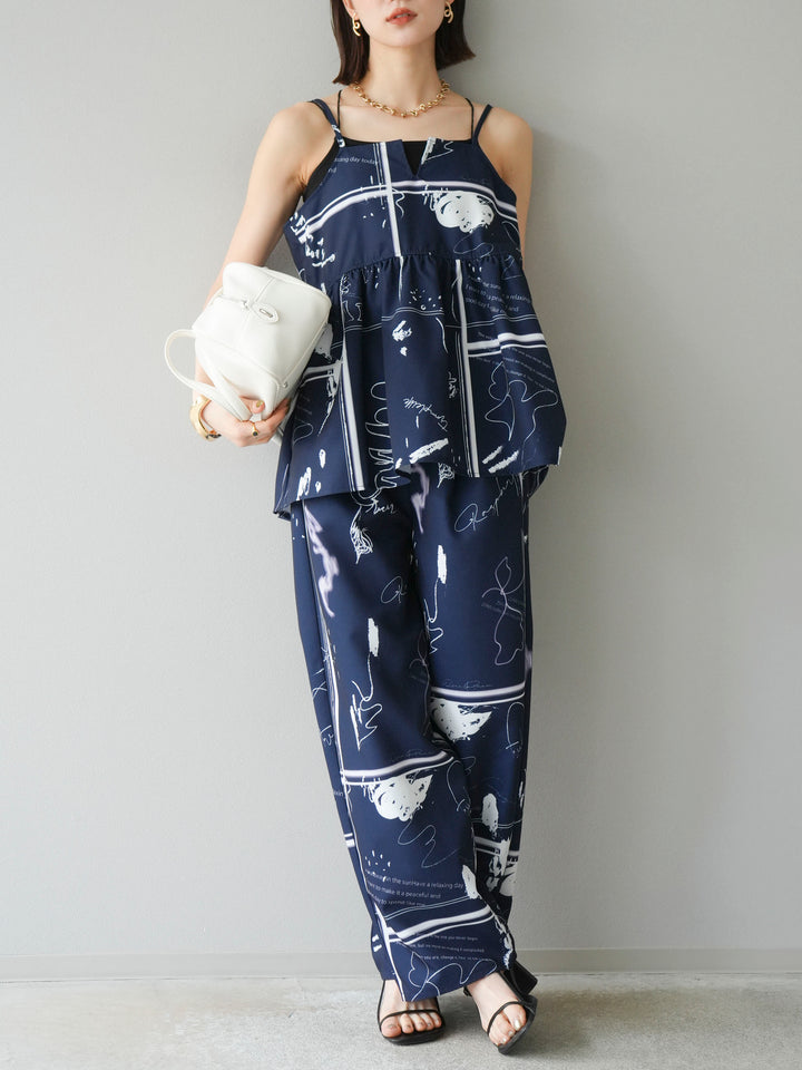 [予約]ペイント柄タックパンツ/ネイビー
