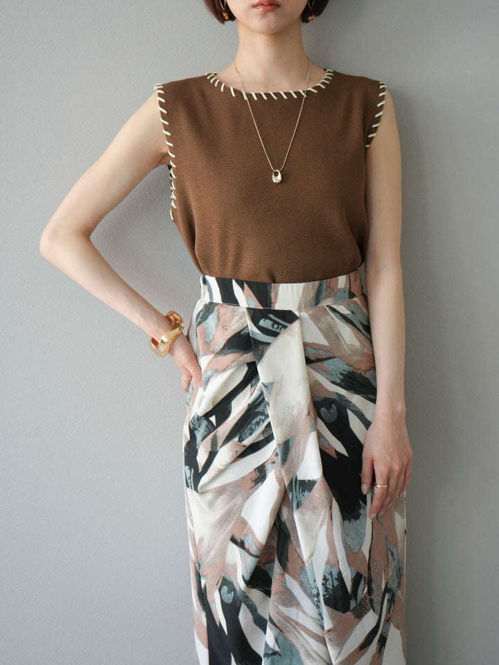 [予約]リネンタッチハンドステッチニットプルオーバー/モカ