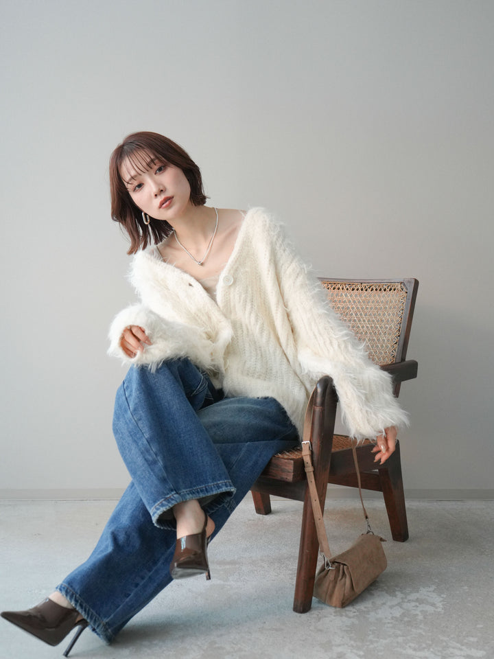 [SET]シャギーオーバーニットカーディガン+選べるアクセセット(2set)