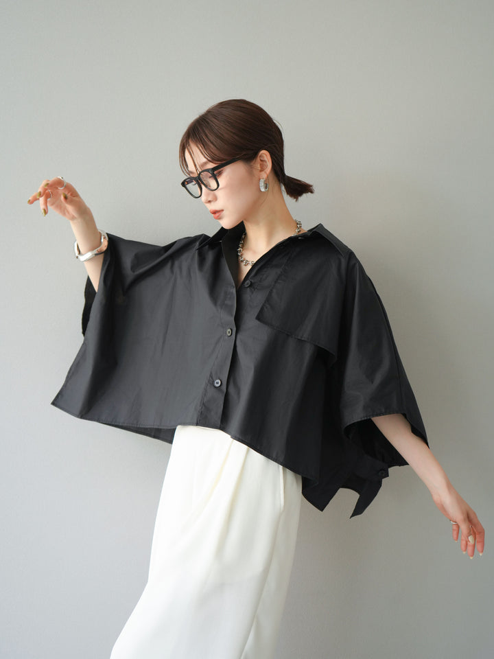 [予約]ポンチョショートシャツ/ブラック