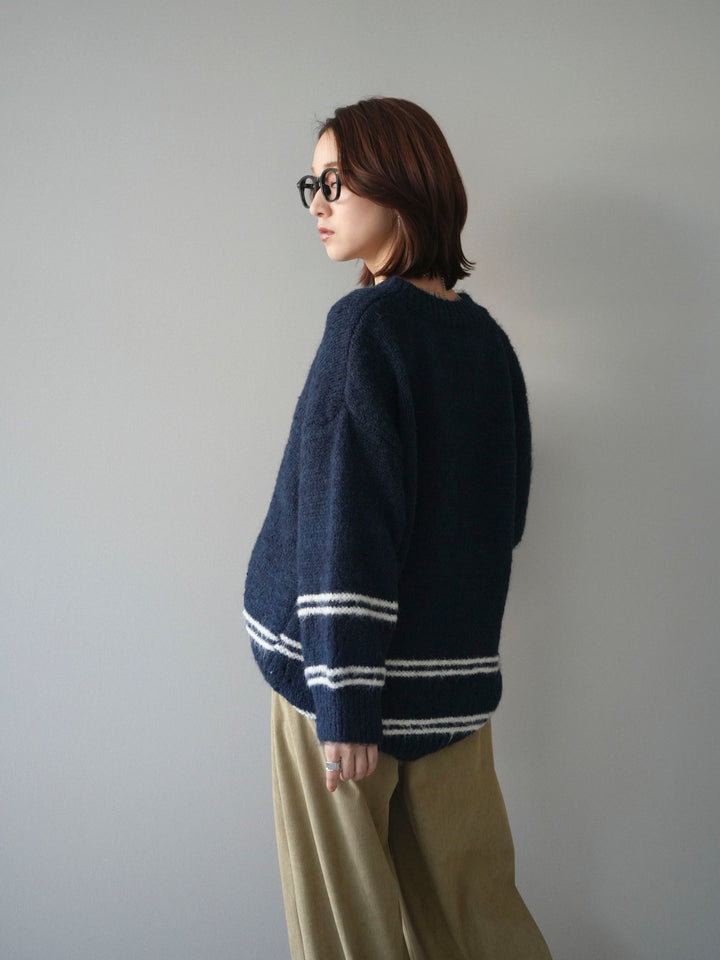 [予約]クルーネックラインボーダーニットプルオーバー/navy