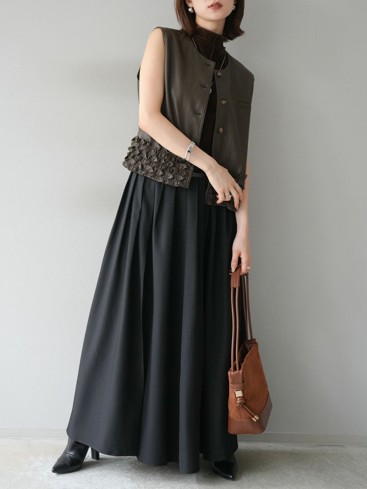 [予約]コンパクトフリルレザーベスト/ブラウン