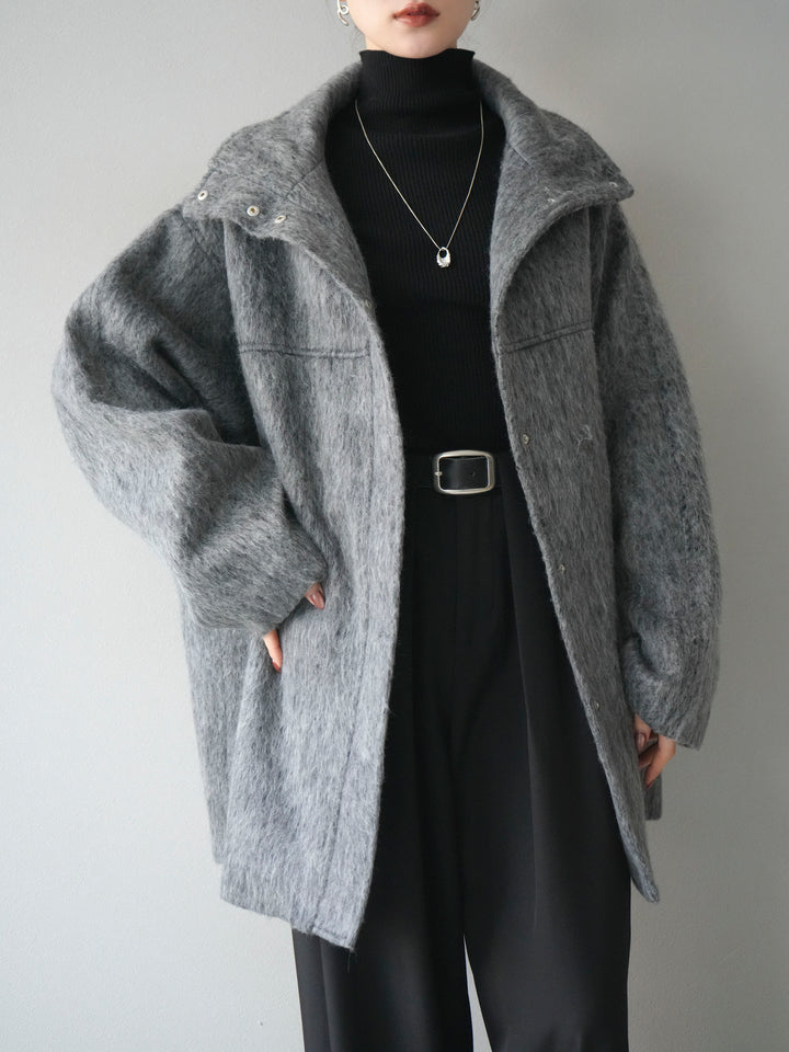 [予約]スタンドカラーシャギーコート/charcoal
