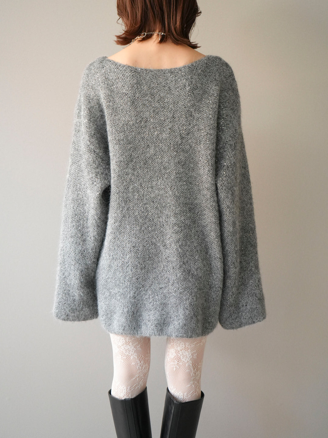 [予約]スパンコールミニシャギーニットチュニック/gray