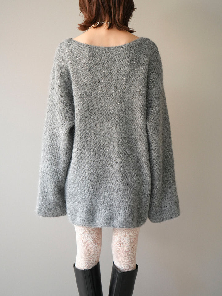 [予約]スパンコールミニシャギーニットチュニック/gray