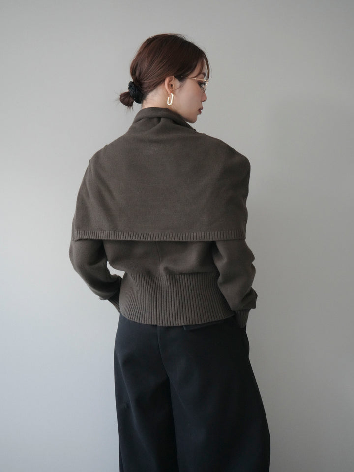 [予約]フロントスリットネックアンサンブルニット/khaki