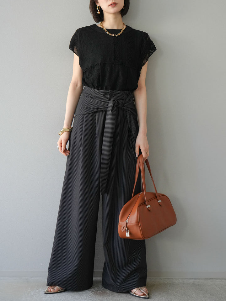 [予約]パッチワークレースフレンチプルオーバー/ブラック