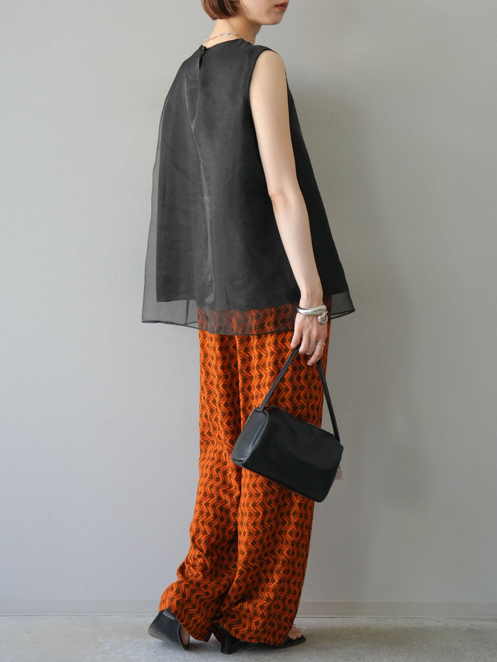 [予約]レーヨンフレックススラブウェーブ柄ストレートパンツ/オレンジ