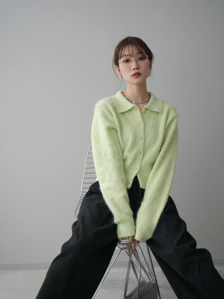 [予約]モヘア衿付きボタンプルオーバー/lime