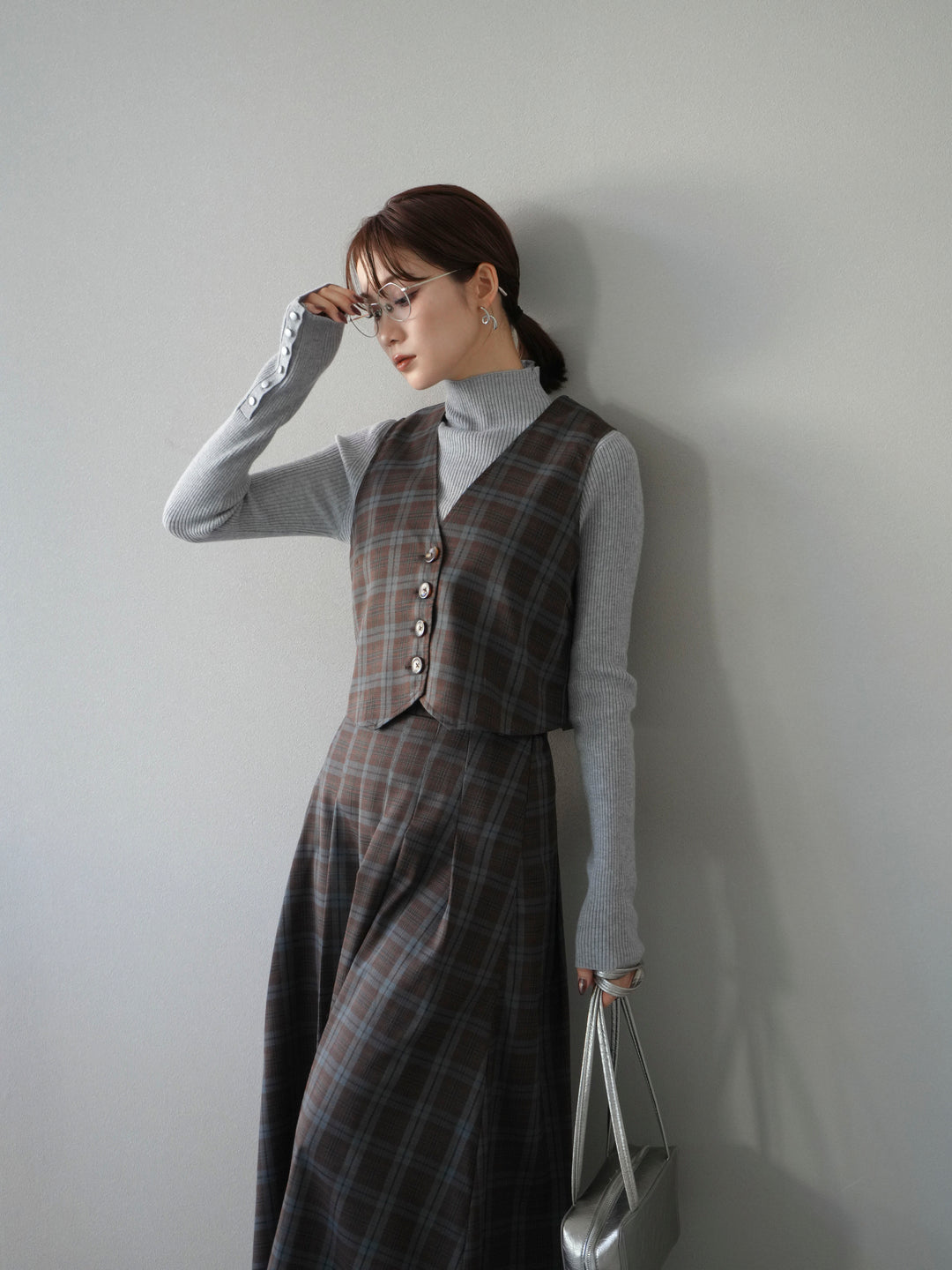 [予約]チェック柄ベスト/ブラウン