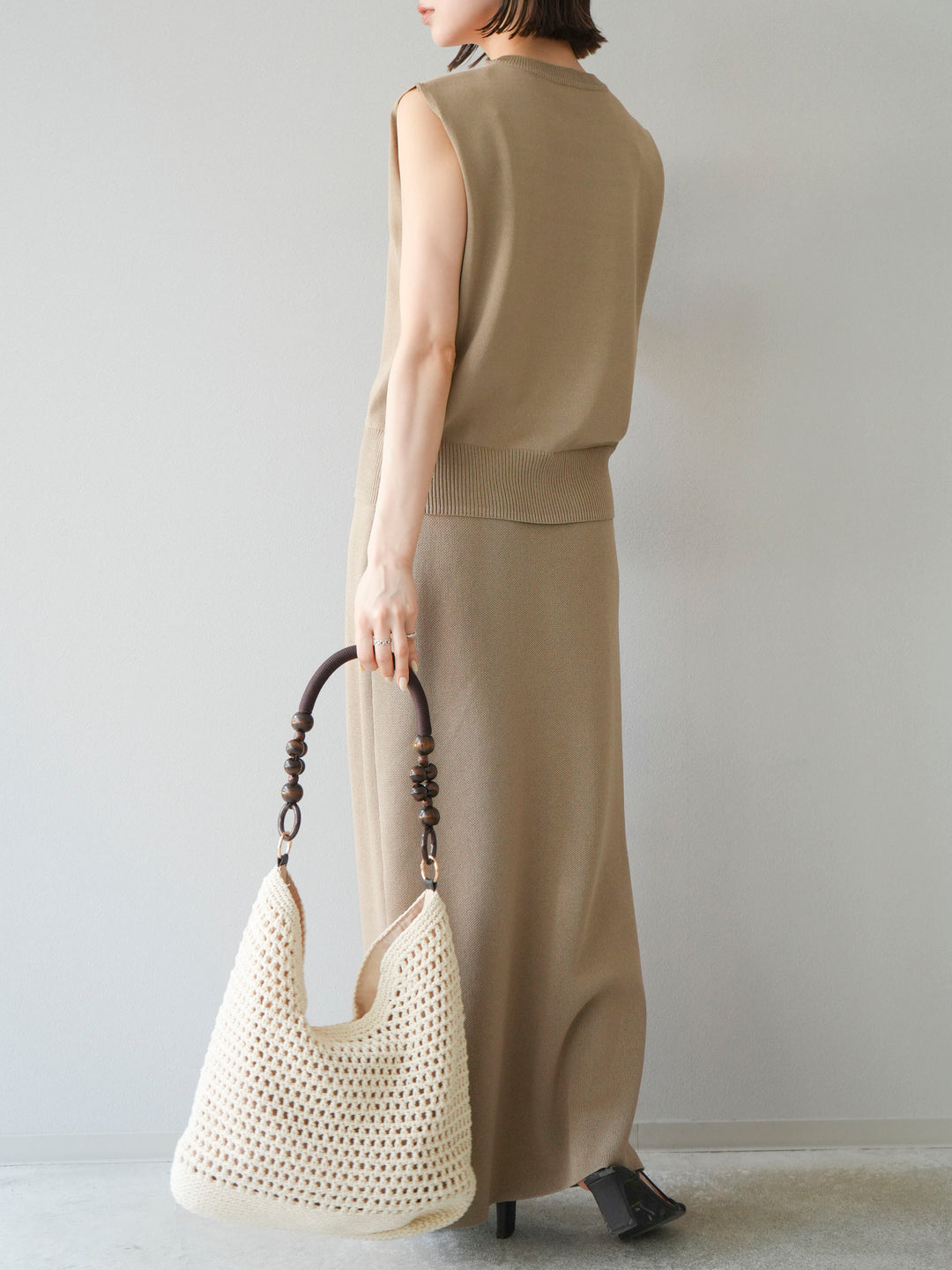 [予約]レーヨンポリIラインニットスカート/ベージュ