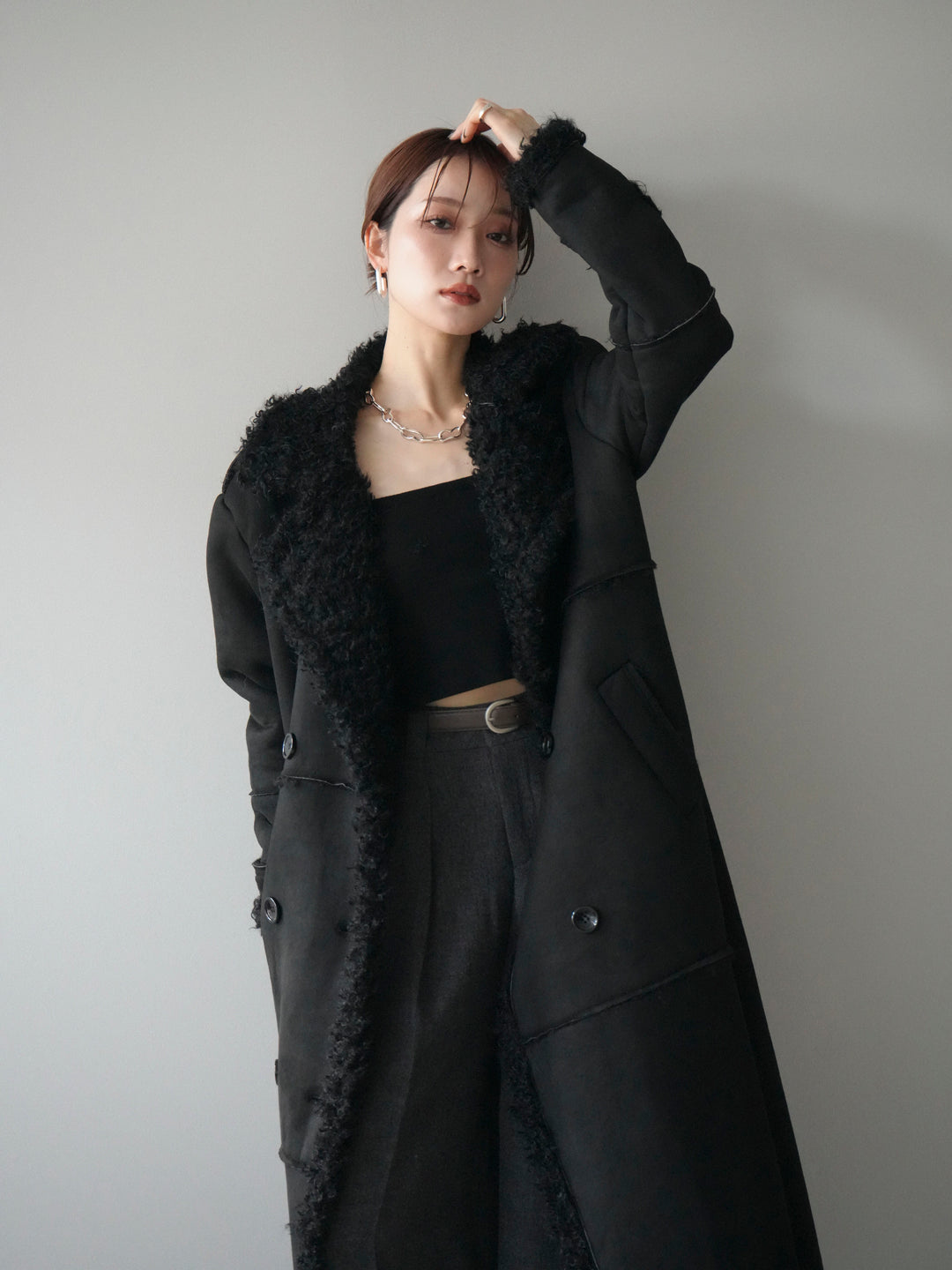 [予約]ムートンロングコート/black