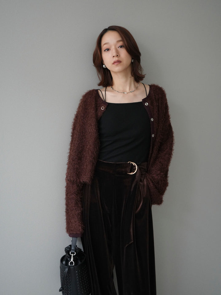 [予約]バイカラー2WAYシャギーニットカーディガン/brown