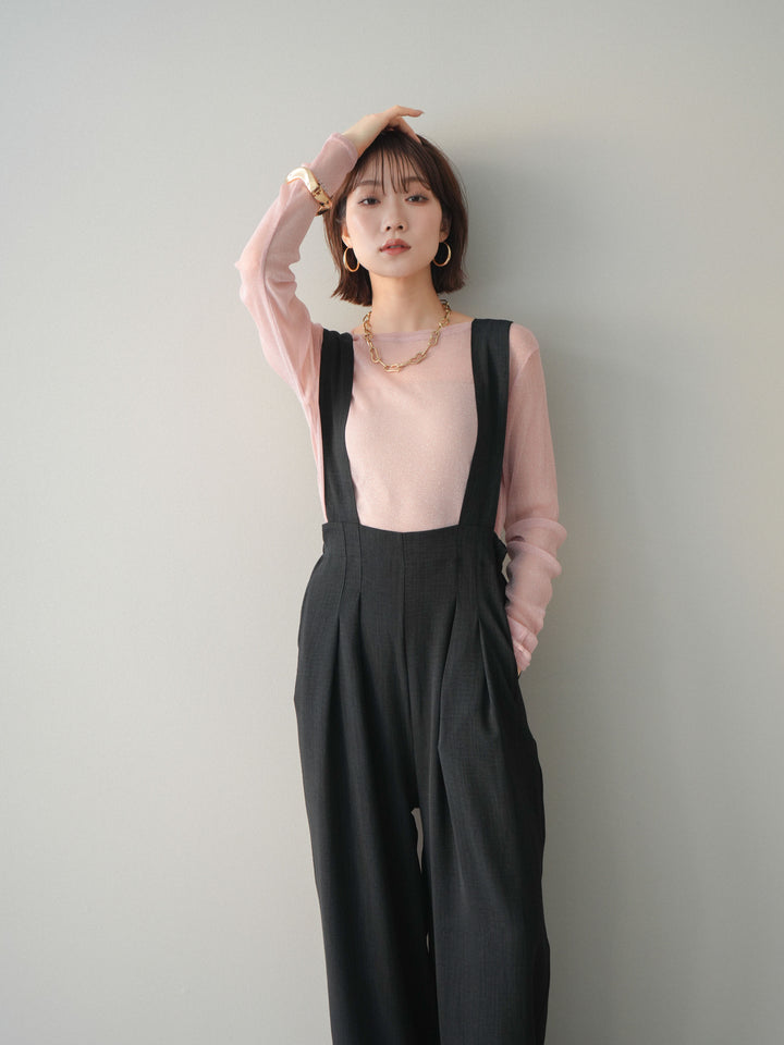 [予約]シボ加工ハイウエストタックサロペット/black