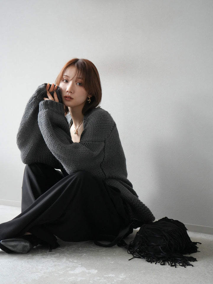 [予約]ロービングケーブルオーバーZIPニットカーディガン/チャコール