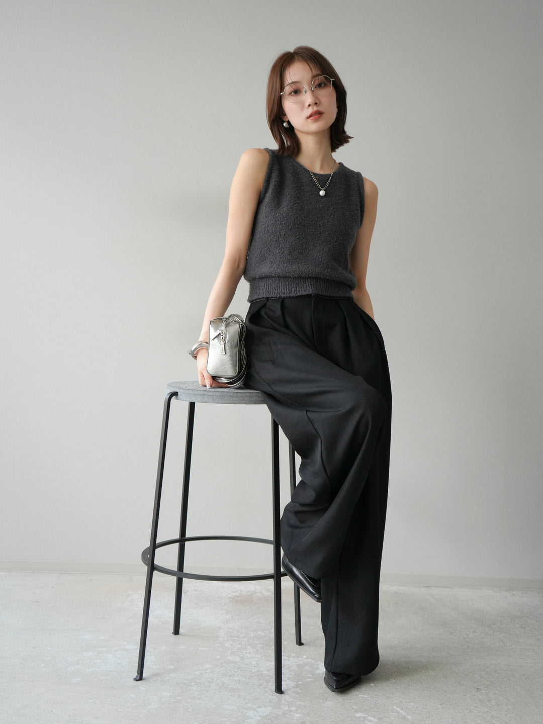 [予約]ブークレニットタンクトップ/チャコール