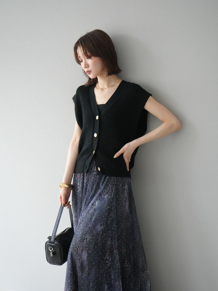 [予約]ゴールドボタンVネックニットカーディガン/ブラック