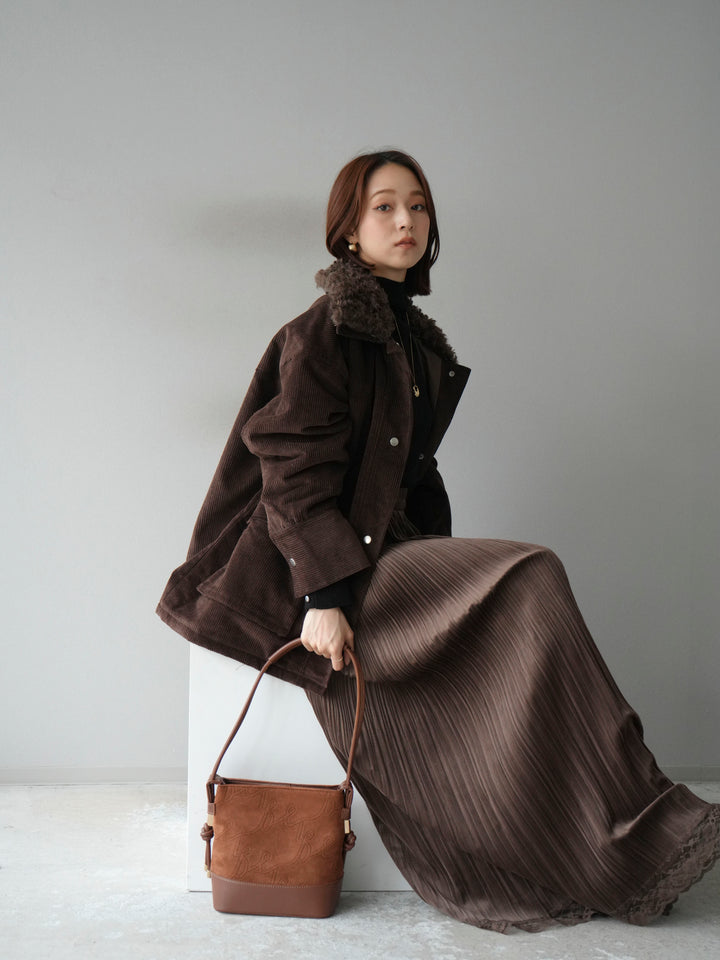 [予約]コーデュロイボア襟フライトジャケット/ブラウン