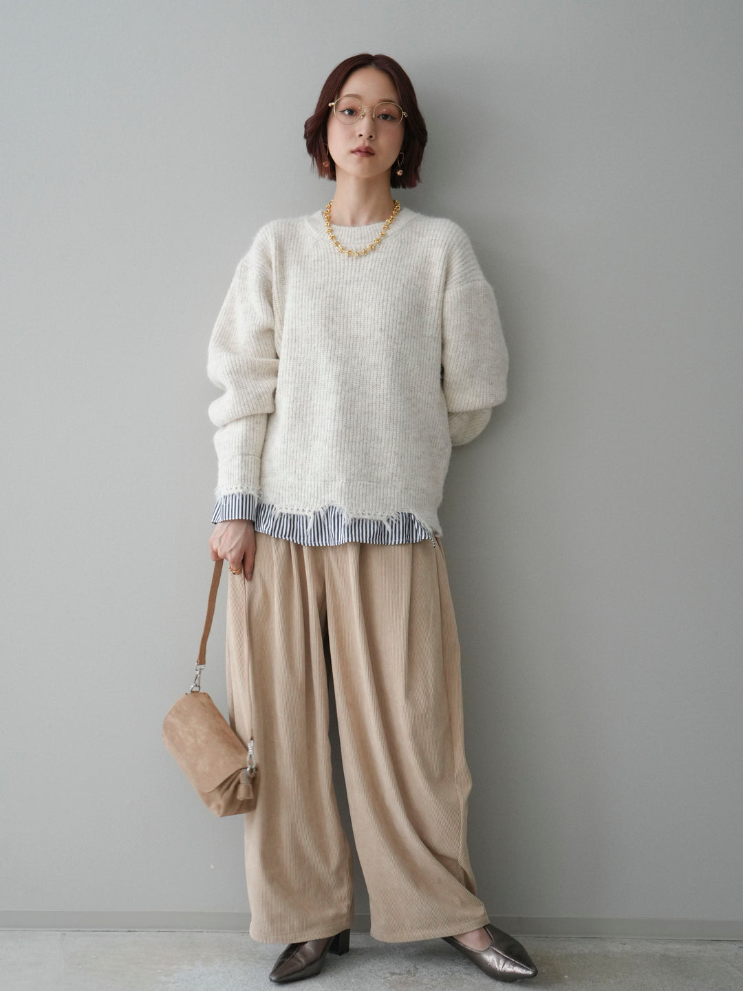 [予約]コーデュロイサイドタックコクーンパンツ/beige